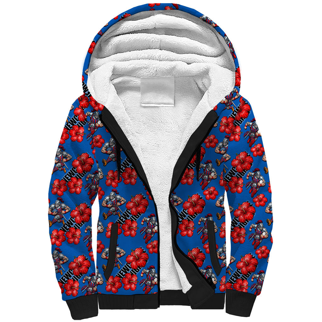 Newcastle Knights Sherpa Hoodie Tropical Hibiscus Floral Seamless Rugby Mascot