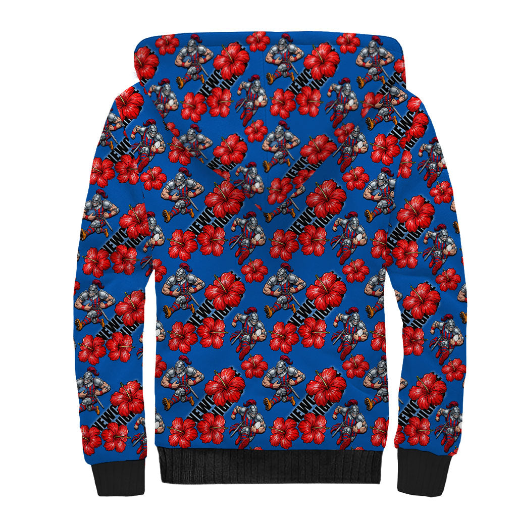 Newcastle Knights Sherpa Hoodie Tropical Hibiscus Floral Seamless Rugby Mascot