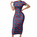 Newcastle Knights Short Sleeve Bodycon Dress Tropical Hibiscus Floral Seamless Rugby Mascot