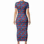 Newcastle Knights Short Sleeve Bodycon Dress Tropical Hibiscus Floral Seamless Rugby Mascot