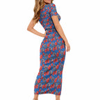Newcastle Knights Short Sleeve Bodycon Dress Tropical Hibiscus Floral Seamless Rugby Mascot