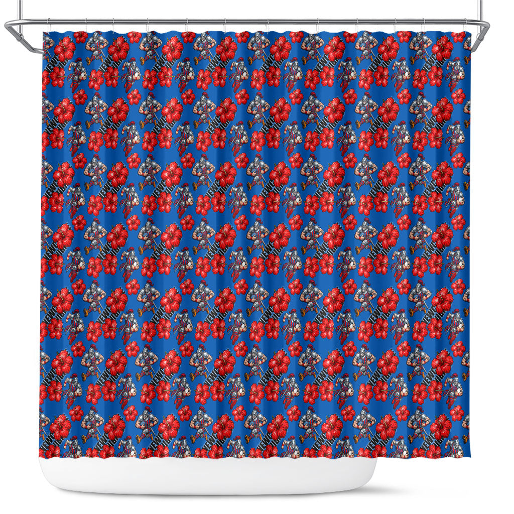 Newcastle Knights Shower Curtain Tropical Hibiscus Floral Seamless Rugby Mascot