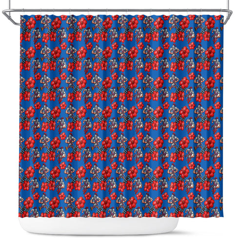 Newcastle Knights Shower Curtain Tropical Hibiscus Floral Seamless Rugby Mascot