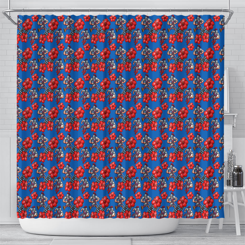 Newcastle Knights Shower Curtain Tropical Hibiscus Floral Seamless Rugby Mascot