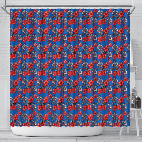 Newcastle Knights Shower Curtain Tropical Hibiscus Floral Seamless Rugby Mascot