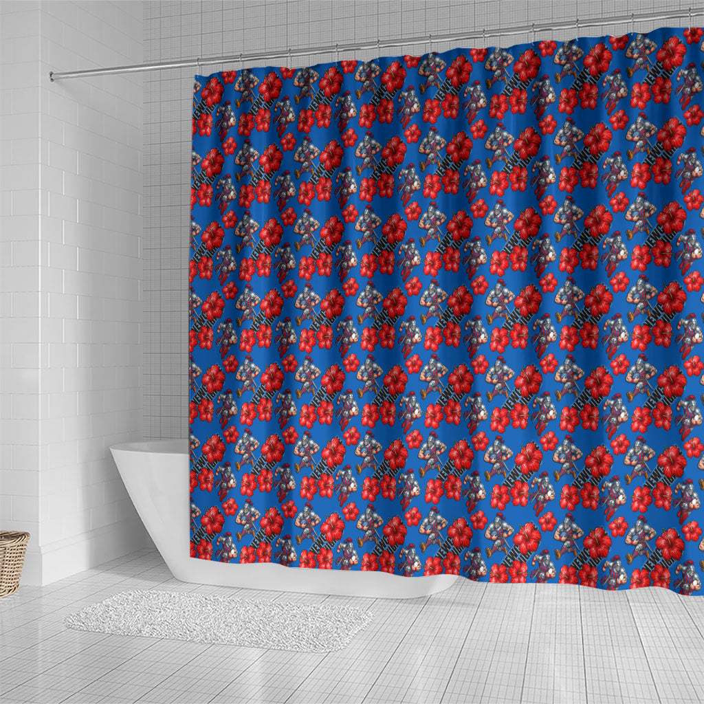 Newcastle Knights Shower Curtain Tropical Hibiscus Floral Seamless Rugby Mascot