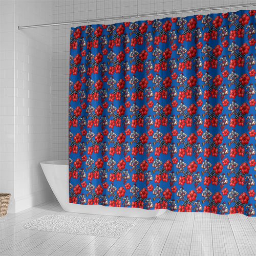 Newcastle Knights Shower Curtain Tropical Hibiscus Floral Seamless Rugby Mascot