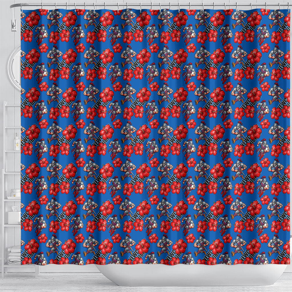Newcastle Knights Shower Curtain Tropical Hibiscus Floral Seamless Rugby Mascot