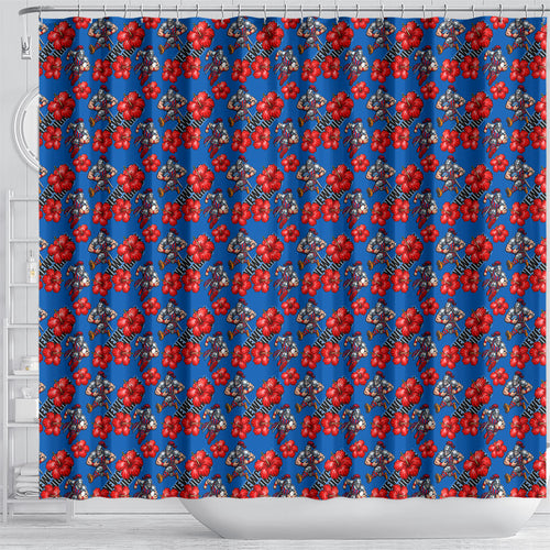 Newcastle Knights Shower Curtain Tropical Hibiscus Floral Seamless Rugby Mascot