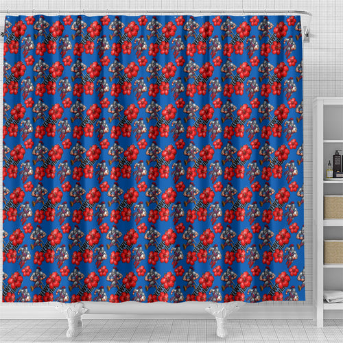 Newcastle Knights Shower Curtain Tropical Hibiscus Floral Seamless Rugby Mascot