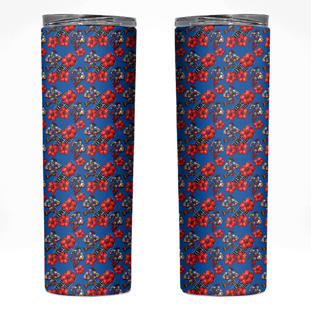 Newcastle Knights Skinny Tumbler Tropical Hibiscus Floral Seamless Rugby Mascot