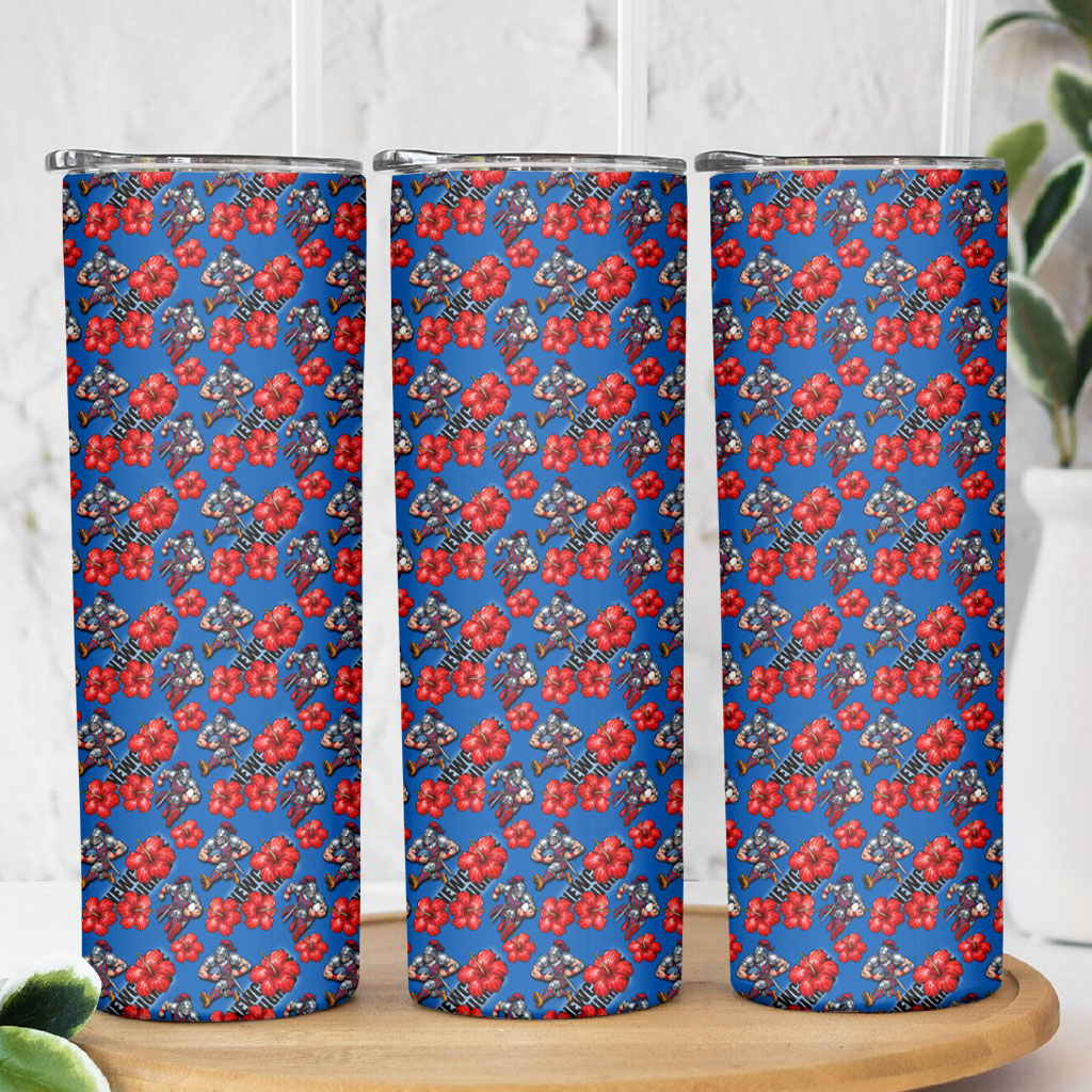 Newcastle Knights Skinny Tumbler Tropical Hibiscus Floral Seamless Rugby Mascot