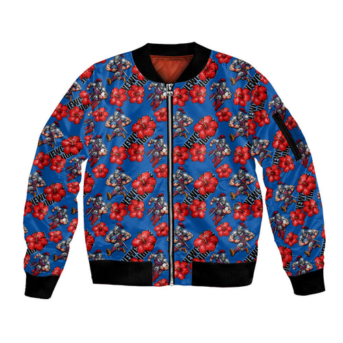 Newcastle Knights Sleeve Zip Bomber Jacket Tropical Hibiscus Floral Seamless Rugby Mascot