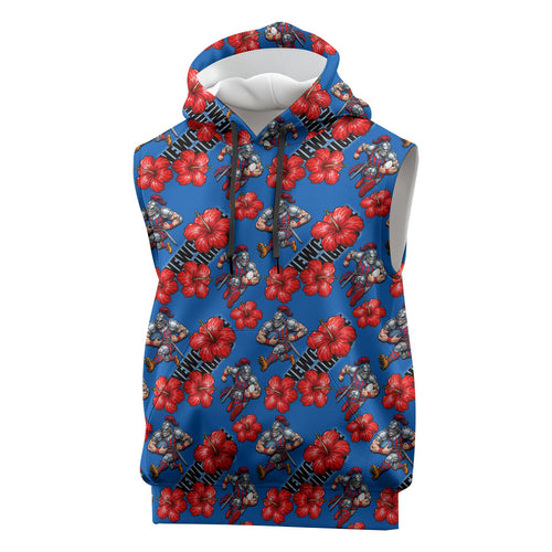 Newcastle Knights Sleeveless Hoodie Tropical Hibiscus Floral Seamless Rugby Mascot