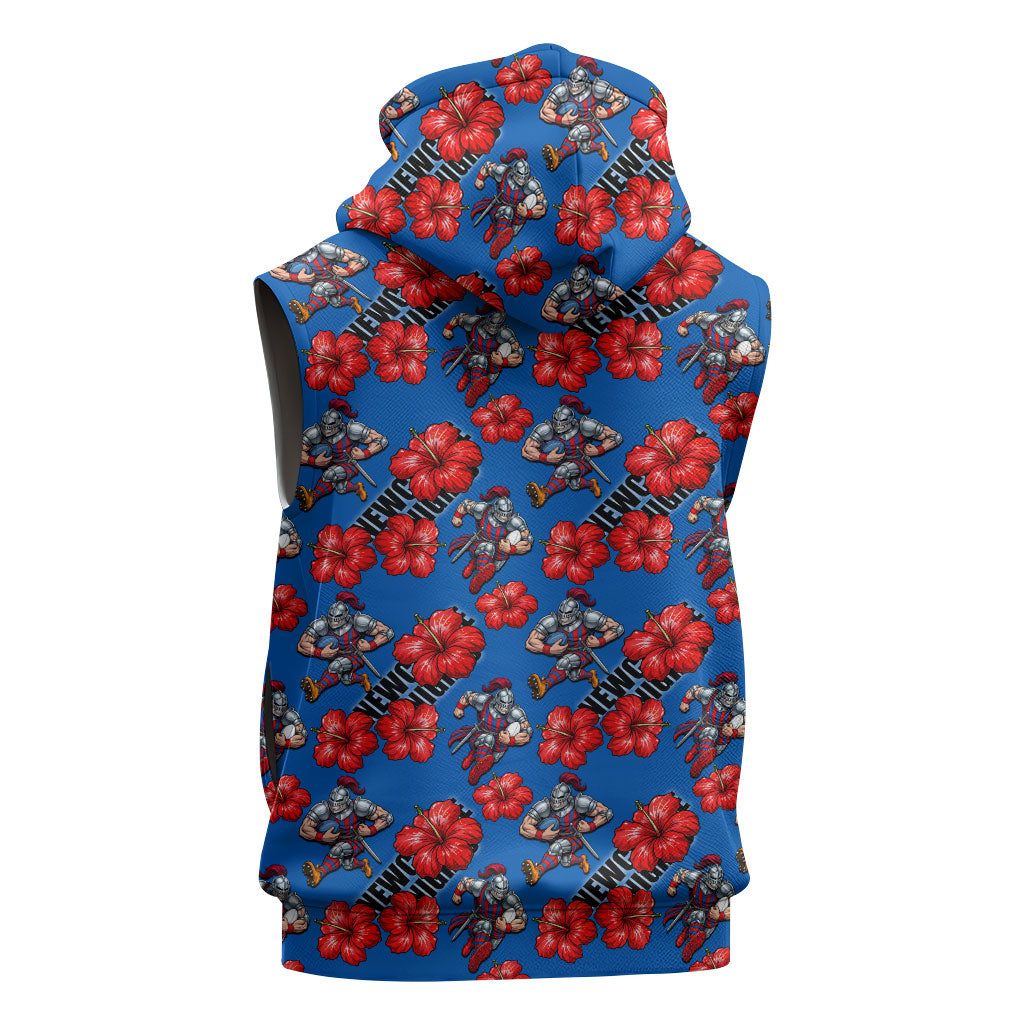 Newcastle Knights Sleeveless Hoodie Tropical Hibiscus Floral Seamless Rugby Mascot