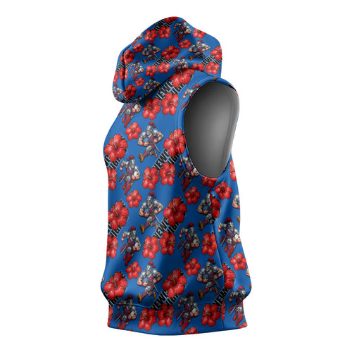 Newcastle Knights Sleeveless Hoodie Tropical Hibiscus Floral Seamless Rugby Mascot