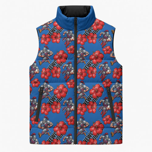 Newcastle Knights Sleeveless Puffer Jacket Tropical Hibiscus Floral Seamless Rugby Mascot
