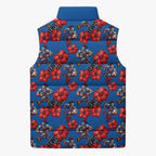 Newcastle Knights Sleeveless Puffer Jacket Tropical Hibiscus Floral Seamless Rugby Mascot