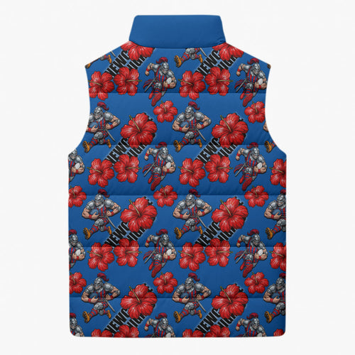 Newcastle Knights Sleeveless Puffer Jacket Tropical Hibiscus Floral Seamless Rugby Mascot