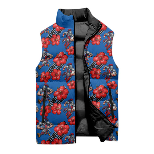 Newcastle Knights Sleeveless Puffer Jacket Tropical Hibiscus Floral Seamless Rugby Mascot