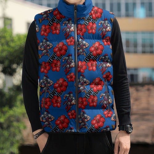 Newcastle Knights Sleeveless Puffer Jacket Tropical Hibiscus Floral Seamless Rugby Mascot