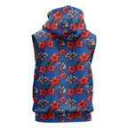 Newcastle Knights Sleeveless Zip Hoodie Tropical Hibiscus Floral Seamless Rugby Mascot