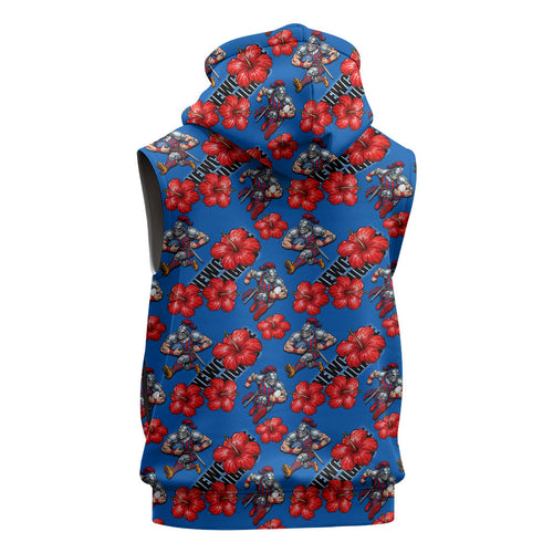 Newcastle Knights Sleeveless Zip Hoodie Tropical Hibiscus Floral Seamless Rugby Mascot