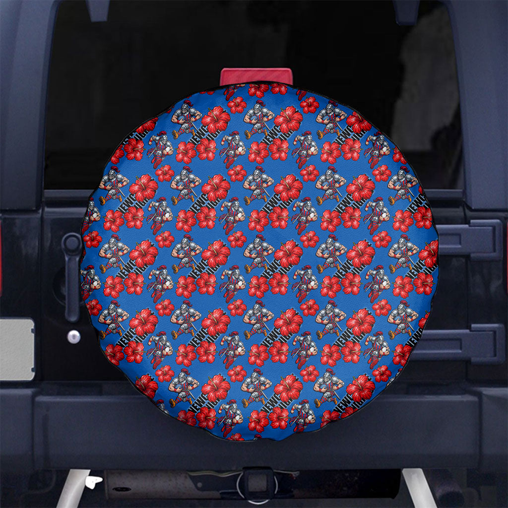 Newcastle Knights Spare Tire Cover Tropical Hibiscus Floral Seamless Rugby Mascot