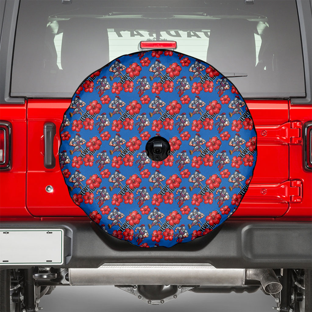 Newcastle Knights Spare Tire Cover Tropical Hibiscus Floral Seamless Rugby Mascot