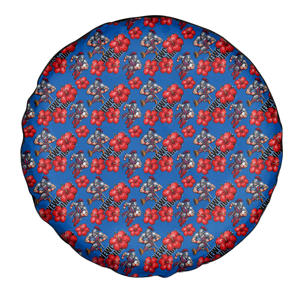 Newcastle Knights Spare Tire Cover Tropical Hibiscus Floral Seamless Rugby Mascot