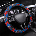 Newcastle Knights Steering Wheel Cover Tropical Hibiscus Floral Seamless Rugby Mascot