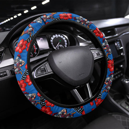 Newcastle Knights Steering Wheel Cover Tropical Hibiscus Floral Seamless Rugby Mascot