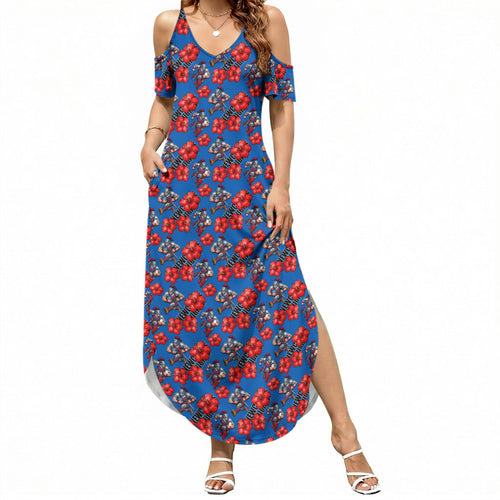 Newcastle Knights Summer Maxi Dress Tropical Hibiscus Floral Seamless Rugby Mascot