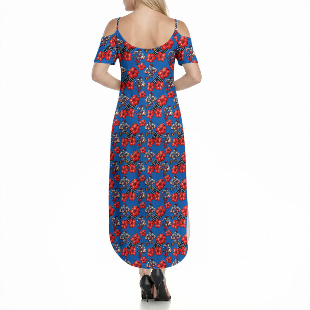 Newcastle Knights Summer Maxi Dress Tropical Hibiscus Floral Seamless Rugby Mascot