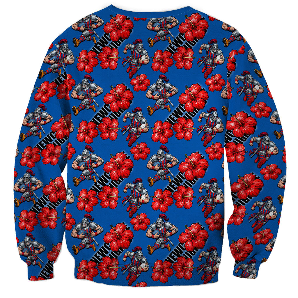 Newcastle Knights Sweatshirt Tropical Hibiscus Floral Seamless Rugby Mascot