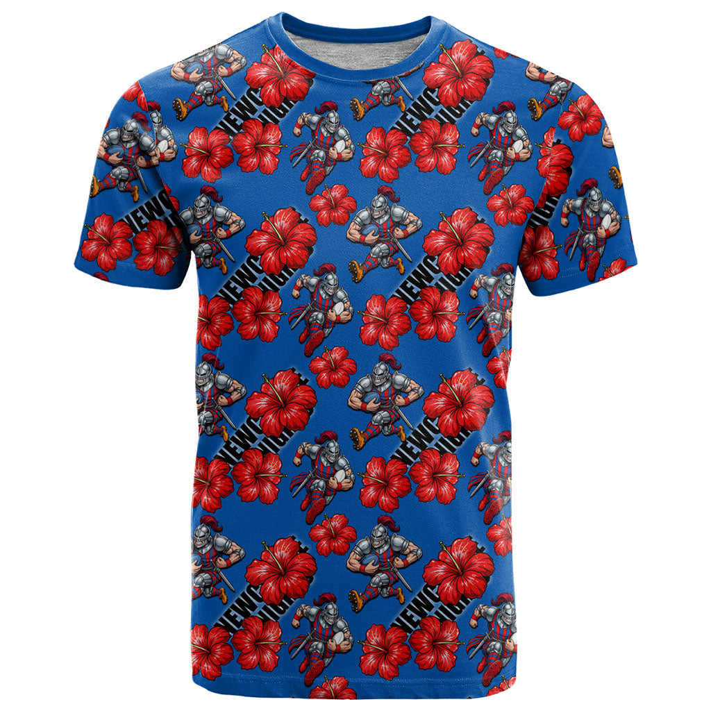 Newcastle Knights T Shirt Tropical Hibiscus Floral Seamless Rugby Mascot