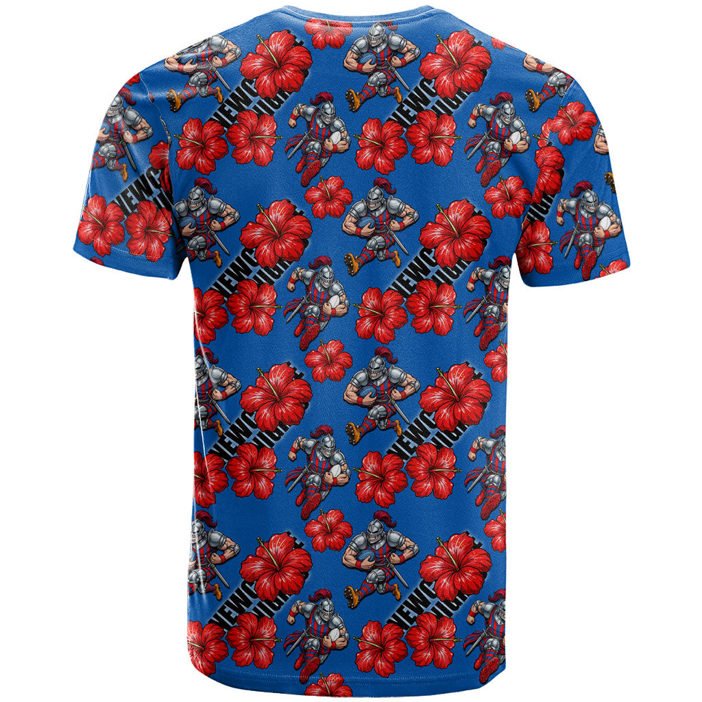 Newcastle Knights T Shirt Tropical Hibiscus Floral Seamless Rugby Mascot