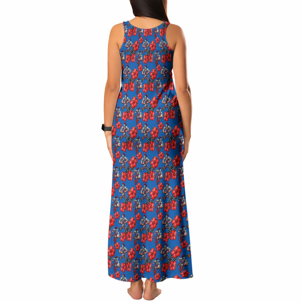Newcastle Knights Tank Maxi Dress Tropical Hibiscus Floral Seamless Rugby Mascot