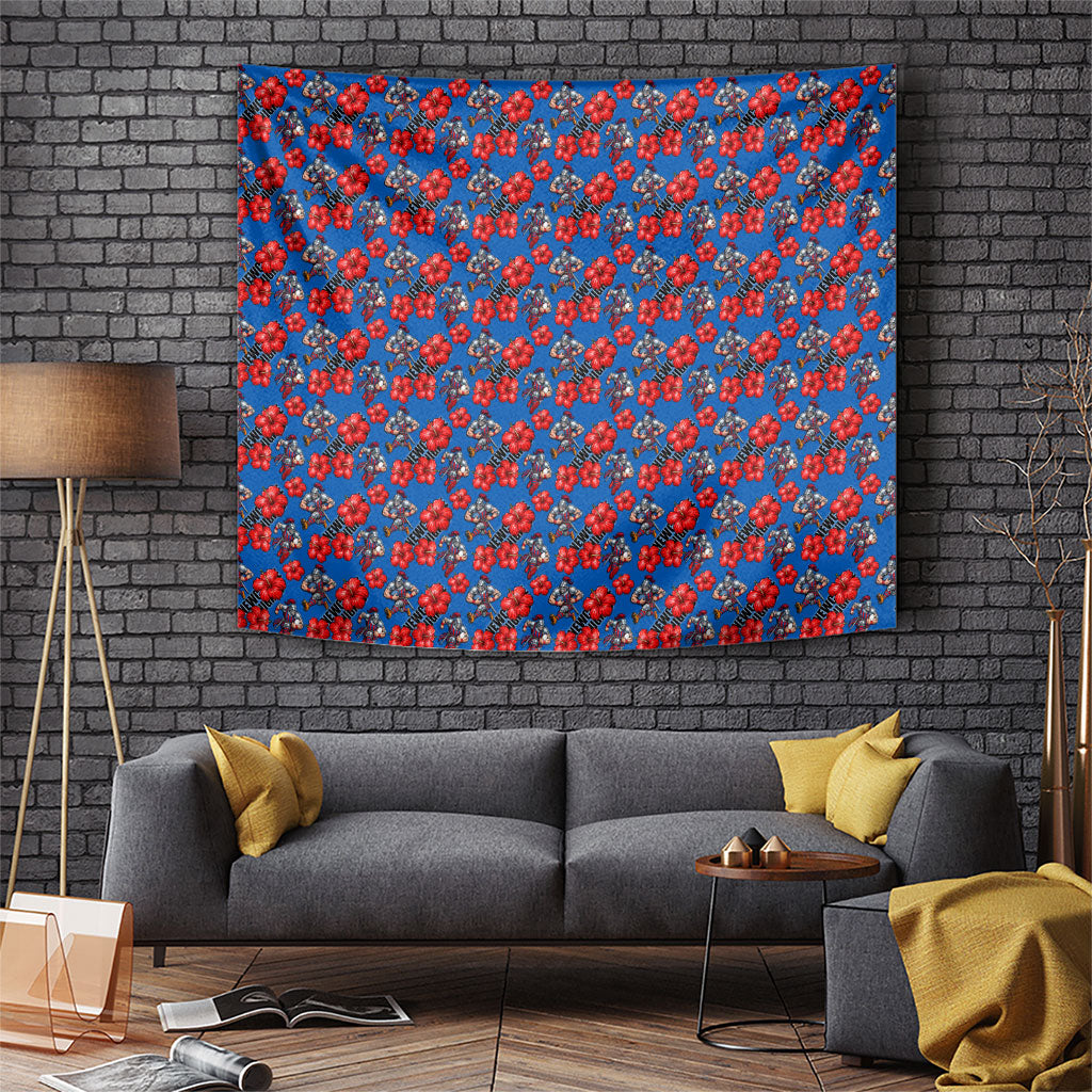 Newcastle Knights Tapestry Tropical Hibiscus Floral Seamless Rugby Mascot