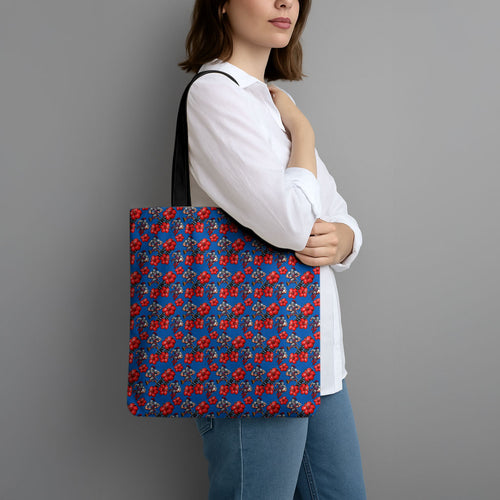 Newcastle Knights Tote Bag Tropical Hibiscus Floral Seamless Rugby Mascot