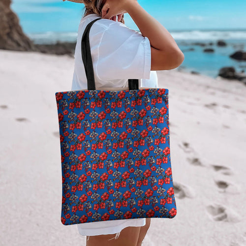 Newcastle Knights Tote Bag Tropical Hibiscus Floral Seamless Rugby Mascot
