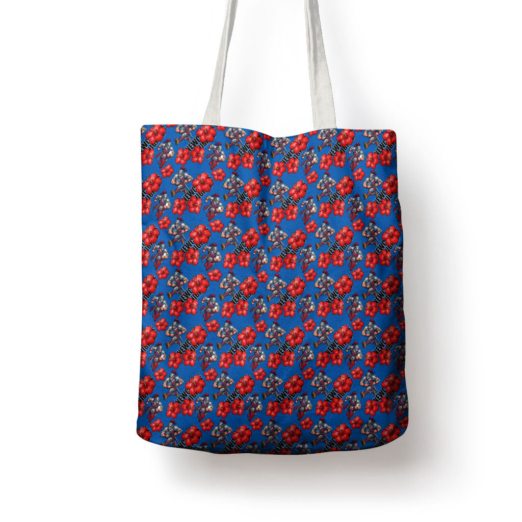 Newcastle Knights Tote Bag Tropical Hibiscus Floral Seamless Rugby Mascot