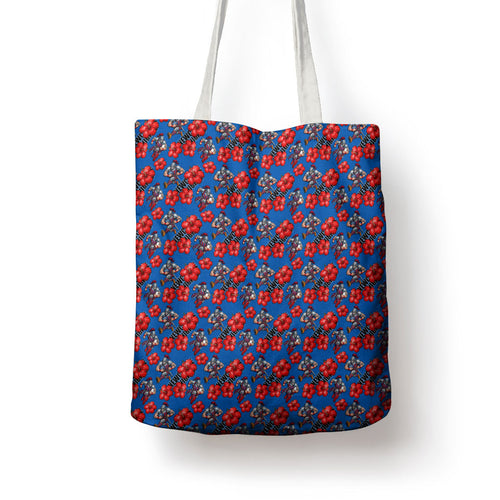 Newcastle Knights Tote Bag Tropical Hibiscus Floral Seamless Rugby Mascot