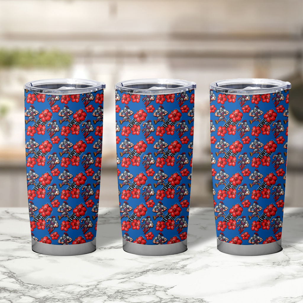 Newcastle Knights Tumbler Cup Tropical Hibiscus Floral Seamless Rugby Mascot