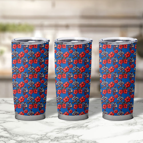 Newcastle Knights Tumbler Cup Tropical Hibiscus Floral Seamless Rugby Mascot