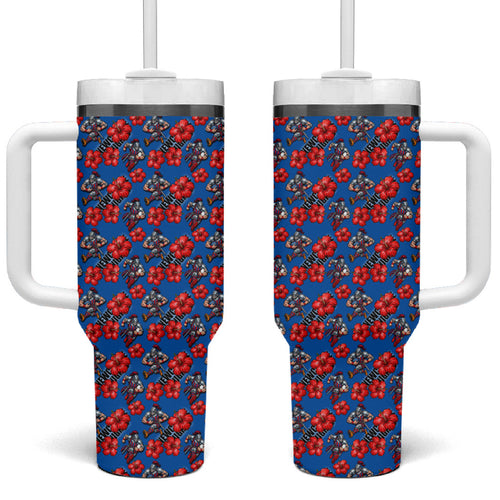 Newcastle Knights Tumbler With Handle Tropical Hibiscus Floral Seamless Rugby Mascot
