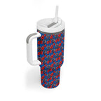 Newcastle Knights Tumbler With Handle Tropical Hibiscus Floral Seamless Rugby Mascot