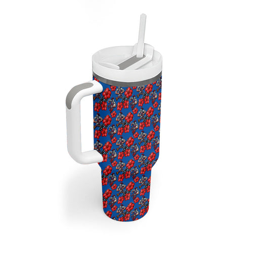 Newcastle Knights Tumbler With Handle Tropical Hibiscus Floral Seamless Rugby Mascot
