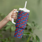 Newcastle Knights Tumbler With Handle Tropical Hibiscus Floral Seamless Rugby Mascot