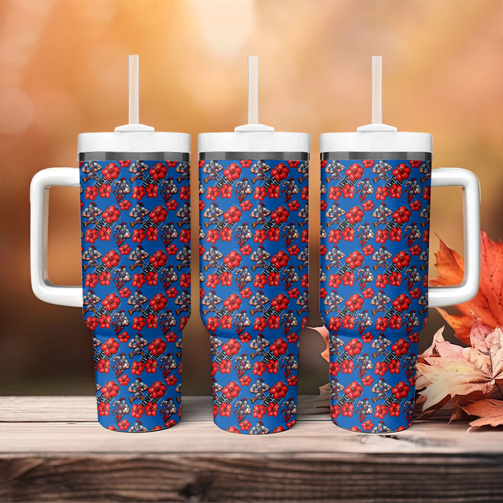 Newcastle Knights Tumbler With Handle Tropical Hibiscus Floral Seamless Rugby Mascot